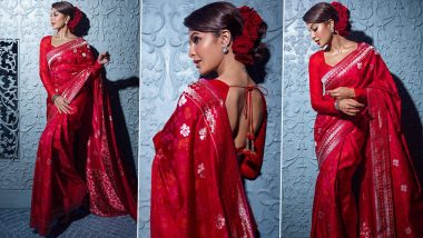 Jacqueline Fernandez Diwali 2021: 'जॅकलिनने' लाल साडी नेसून साजरी केली दिवाळी, पाहा फोटो