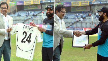 IND vs NZ Mumbai Test: न्यूझीलंडचा विक्रमवीर एजेज पटेलचा मुंबई क्रिकेट असोसिएशनने विशेष भेट देऊन केला सत्कार, (See Photo)