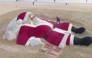 Sudarshan Pattnaik  यांनी  Christmas 2021 निमित्त पुरी बीच वर साकारला 5400 गुलाबांसह Santa Claus