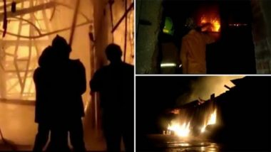 ठाण्यातील भिवंडी परिसरातील समरस चामुंडा कॉम्प्लेक्समधील फर्निचरच्या गोदामाला भीषण आग