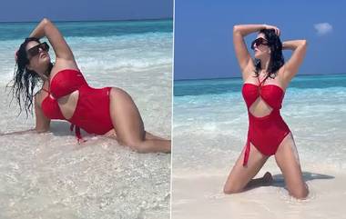 Sunny Leone ने रेड बिकिनीमध्ये समुद्राजवळ केलं हॉट फोटोशूट;  चाहत्यांना विचारला हा प्रश्न