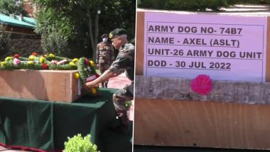 Indian Army Dog Axel कश्मिरमध्ये दहशतवादी कारवाई दरम्यान गमावला जीव; जवानांनी वाहिली श्रद्धांजली (See Pics)