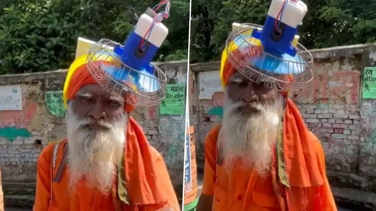 Viral Video: उकाड्यापासून वाचण्यासाठी साधूबाबांचा केला अनोखा जुगाड; डोक्यावर लावला सोलर फॅन, Watch