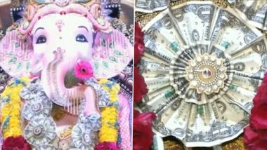 Gujarat येथे गणेशोत्सवानिमित भक्तांनी 100 हून अधिक डॉलर्सचा वापर करून सजवली बाप्पाची मूर्ती, पाहा व्हिडीओ