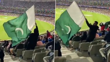 IND vs PAK T20 WC 2022 सामन्यादरम्यान पाकिस्तानी चाहत्याने झेंडा धरला उलटा, व्हिडीओ व्हायरल झाल्यानंतर 'और इंको कश्मीर चाहिए' म्हणून केलं जातंय ट्रोल
