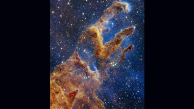 नासाच्या जेम्स वेब टेलीस्कोपने कॅप्चर केलेले पिलर्स ऑफ क्रिएशनचे स्टार-फिल्ड पोर्ट्रेट प्रसिद्ध; Majestic Cosmic Columns चा फोटो व्हायरल