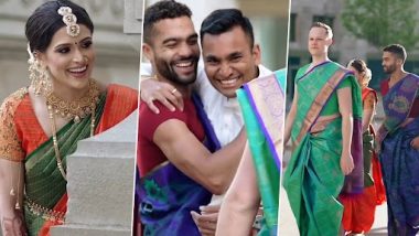 Viral Video: अमेरिकेमध्ये Chicago च्या रस्त्यांवर भारतीय मित्राच्या लग्नात सहभागी होण्यासाठी 2 पुरूषांनी साडी नेसून घेतली एंट्री; वाखाण्याजोगं आहे त्यामागील कारण! (Watch Video)