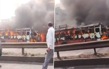 Nashik Bus Accident: नाशिक पुणे महामार्गावर विचित्र अपघात; अपघातग्रस्त बसला भीषण आग, तिघांचा मृत्यू तर अनेकजण जखमी, Watch Video