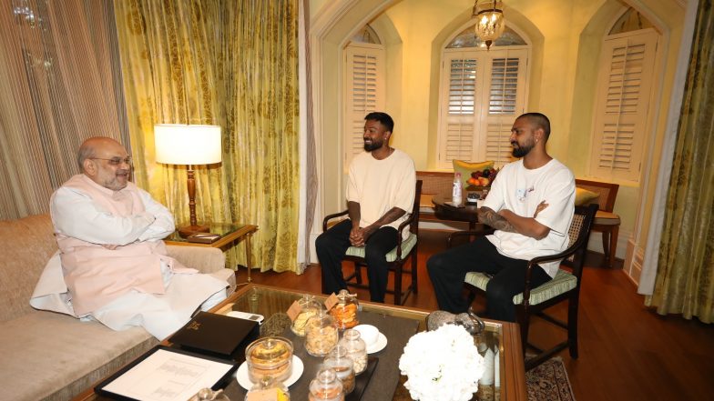 Pandya Brothers Meet HM Amit Shah: पांड्या बंधूंनी घेतली गृहमंत्री अमित शहा यांची भेट, पहा फोटो