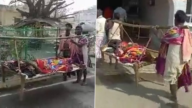 Viral Video: धक्कादायक! रुग्णवाहिका उपलब्ध नसल्याने रुग्णाची खाट खाद्यांवर नेत केलं रुग्णालयात दाखल; पहा व्हिडीओ