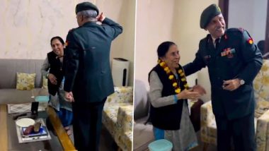 Maj Gen Ranjan Maharaj, SM of 4 RAJRIF यांनी 35 वर्ष देशाची सेवा केली पण गणवेशातील शेवटचा सलाम आईला; पहा मायलेकाची ही हृद्य भेट (Watch Video)