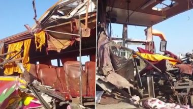Bus-Truck Accident At Shirdi: शिर्डीत जाणार्‍या साईभक्तांच्या बसला नाशिक सिन्नर हायवे वर ट्रकची धडक; भीषण अपघात (Watch Video)