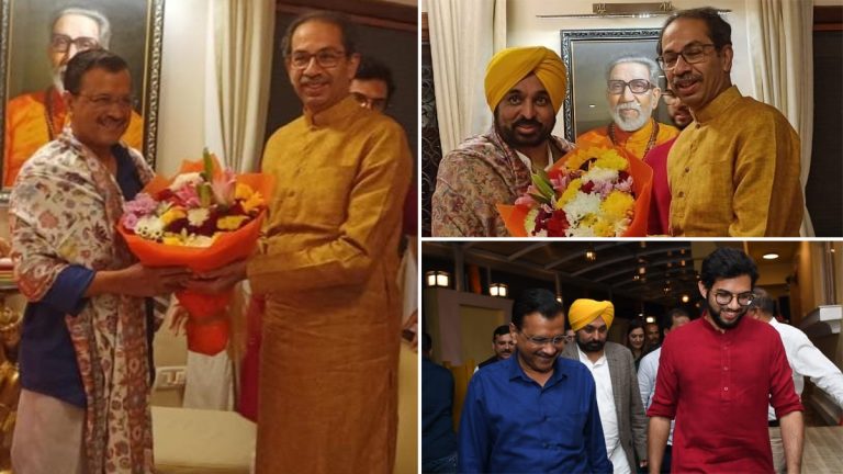 Arvind Kejriwal Met Uddhav Thackeray: अरविंद केजरीवाल, भगवंत मान यांनी मातोश्रीवर घेतली उद्धव ठाकरेंची भेट, पहा फोटोज