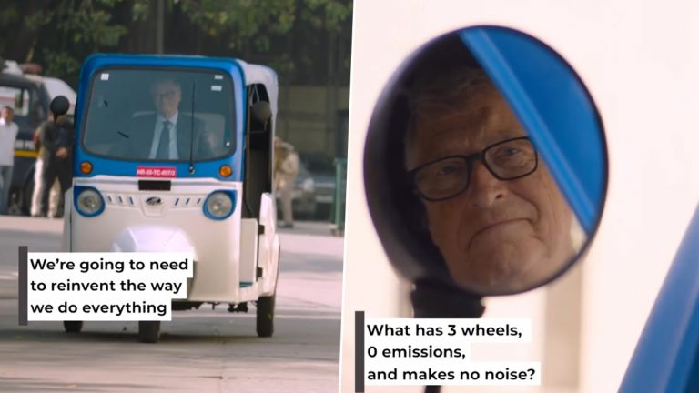 Bill Gates Drives E-Autorickshaw: बिल गेट्सने चालवली ई-ऑटोरिक्षा; Anand Mahindra यांनी दिलं मायक्रोसॉफ्टच्या संस्थापकांना थ्री-व्हीलर ईव्ही ड्रॅग रेससाठी आव्हान, Watch Video