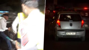 Delhi Traffic police: दिल्ली ट्रॅफिक पोलिसांनी गाडी थांबवण्याचा केला प्रयत्न, गाडी पोलिसांना ढकलून पुढे गेली (Watch Video))