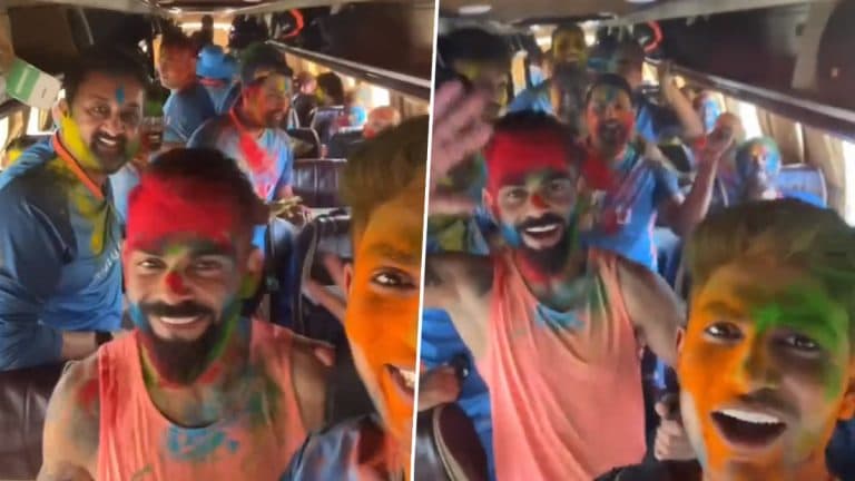 Team India Holi Celebration: अहमदाबादमध्ये कसोटीपूर्वी टीम इंडियाची रंगपंचमी (Watch Video)