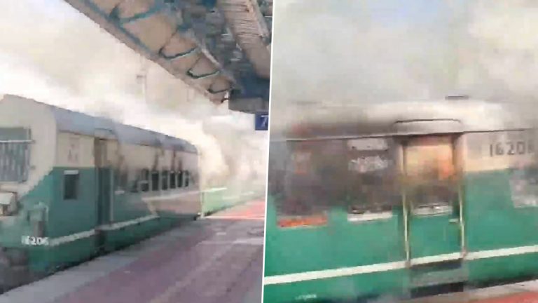 Fire In Local Train: गुजरातमधील बोताड रेल्वे स्थानकावर लोकल ट्रेनला आग; Watch Video