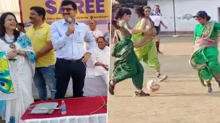 Goal in Saree: नऊवारी घालून फुटबॉल खेळणाऱ्या महिलांचा व्हिडिओ व्हायरल, पहा व्हिडिओ