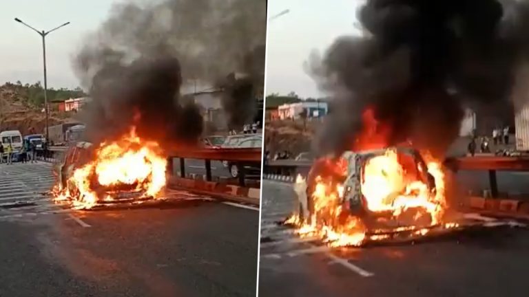 Car Caught Fire on Pune-Bengaluru Highway: पुणे-बेंगळुरू महामार्गावर कारला भीषण आग; कोणतीही जीवितहानी नाही, Watch Video