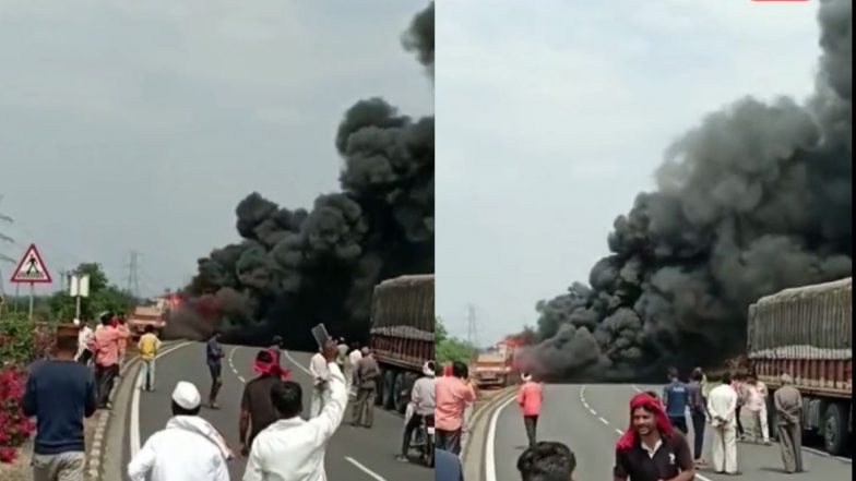 Watch: धुळे-सोलापूर महामार्गावर ट्रकला भीषण आग; केबिन पूर्णपणे जळून खाक, व्हिडीओ व्हायरल