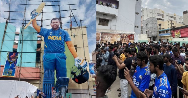 Rohit Sharma च्या वाढदिवसानिमित्त हैदराबादमध्ये 60 फूट कट-आउटचे करण्यात आले अनावरण, पहा फोटो