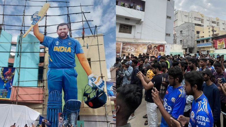 Rohit Sharma च्या वाढदिवसानिमित्त हैदराबादमध्ये 60 फूट कट-आउटचे करण्यात आले अनावरण, पहा फोटो