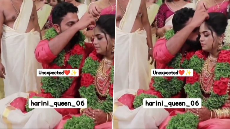 Groom Kissing Bride Cute Video: वराने लग्नाचे विधी चालू असताना सर्वांसमोर घेतले वधूचे चुंबन; सोशल मिडियावर व्हिडिओ व्हायरल, Watch