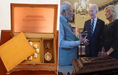 PM Modi Meets Joe Biden, Jill Biden: PM नरेंद्र मोदी आणि जो बिडेन, फर्स्ट लेडी जिल यांच्यात भेट;   ग्रीन डायमंड, Sandalwood Box आणि उपनिषदांची प्रत भेट (Watch Video)