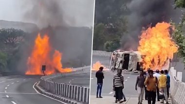 Tanker Caught Fire on Pune-Mumbai Expressway: खंडाळा घाटामध्ये केमिकल टॅंकरला आग; दोघांचा मृत्यू  (Watch Video)