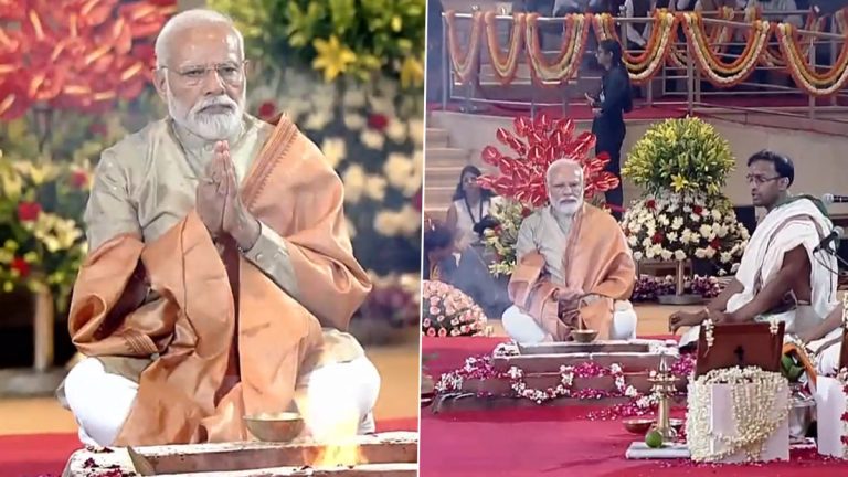 PM Modi Havan & Puja Video: पंतप्रधान नरेंद्र मोदी यांचा नवीन ITPO संकुल हवन आणि पूजेत सहभागी