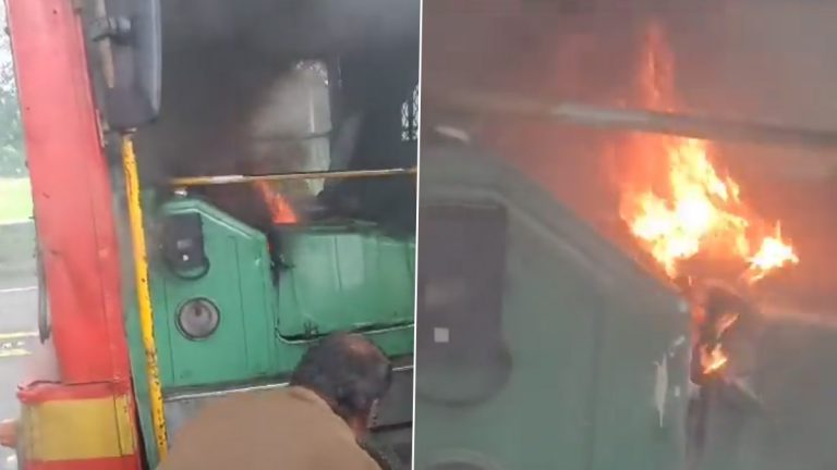 TMT bus Fire: टीएमटी बस मध्ये ठाण्यात Central Ground जवळ लागली आग; प्रवासी सुखरूप (Watch Video)