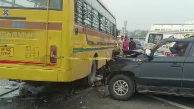 Delhi-Meerut Expressway वर शाळेची बस - SUV एकमेकांसमोर आदळली; 6 जणांचा मृत्यू (Watch Video)