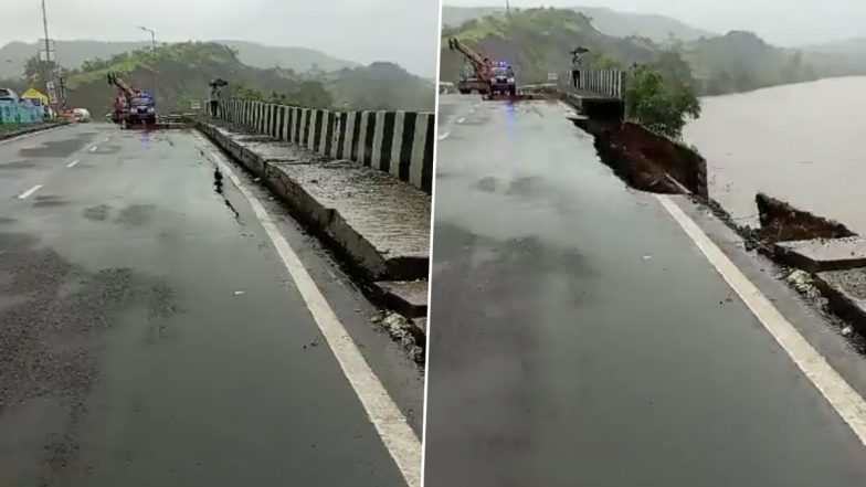 Mahad Service Road Collapse:  मुसळधार पावसामुळे महाड तालुक्यातला सर्व्हिस रोड खचला; जड वाहतूकीचा प्रवास बंद