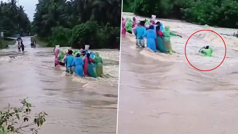 Woman Swept In River: भद्राद्री कोठागुडेम येथे पूरग्रस्त भाग ओलांडताना महिला वाहून गेली, राज्यात मुसळधार पावसाचा इशारा (Watch Video)