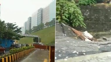 Mumbai Rains: गोरेगाव आयटी पार्क जवळ रस्ता खचला; रस्त्याची एक बाजू वाहतूकीसाठी बंद (Watch Video)