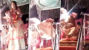 Viral Video: लग्न समारंभात वधूला उचलण्याच्या प्रयत्नात वराचा तोल गेला, दोघेही पडले; मजेदार व्हिडिओ होतोय व्हायरल