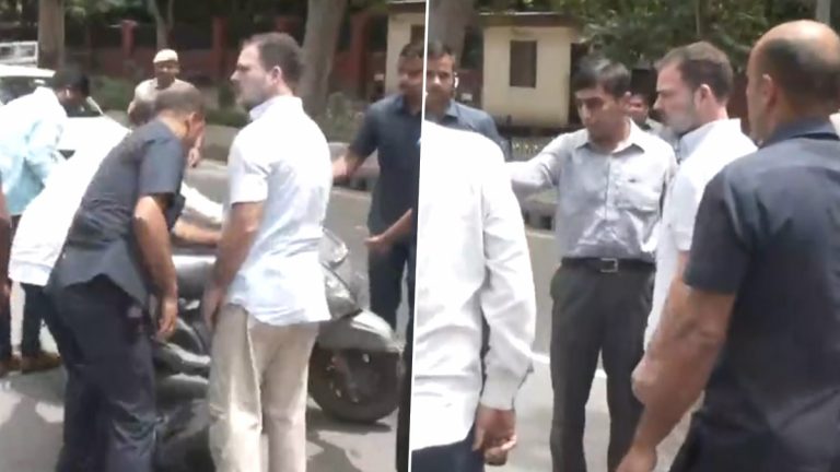 Rahul Gandhi: दुर्घटना झालेल्या दुचाकी स्वाराची राहुल गांधीकडून विचारपूस