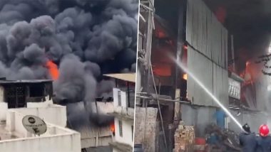 Bhiwandi Fire: भिवंडी मध्ये Dyeing Factory मध्ये भीषण आग; आग विझवण्याचे शर्थीचे प्रयत्न सुरू (Watch Video)