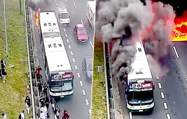 Viral Video- Bus Caught Fire: Argentina च्या रस्त्यावर चालत्या बसने घेतला पेट; प्रवासी सुरक्षित (Watch Video)