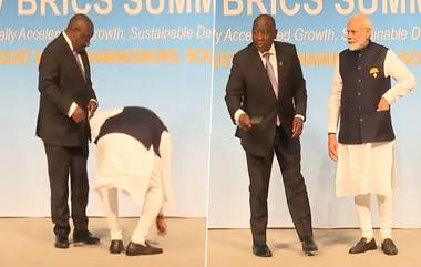 BRICS Summit 2023: PM Modi यांनी ब्रिक्स समिट मध्ये तिरंग्याप्रति दाखवलेल्या सन्मानाच्या या कृतीने South African President Cyril Ramaphosa देखील प्रभावित; सोशल मीडीयातही व्हिडिओ वायरल (Watch Video)