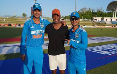 Shubhman-Ishan Meets Brian Lara Video: वेस्ट इंडिजविरुद्धची मालिका जिंकल्यानंतर शुबमन गिल आणि ईशान किशनने घेतली ब्रायन लाराची भेट, पहा व्हिडिओ