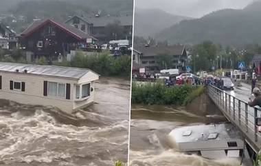 Norway Floods: नॉर्वेमध्ये भीषण पूरस्थिती; नदीत वाहून गेले संपूर्ण मोबाईल घर (Watch)