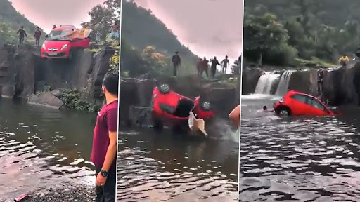 Car Falls In Waterfall Video: इंदोरच्या सिमरोल परिसरात कार थेट तलावात पडली; व्यक्तीने स्वतःचा जीव धोक्यात घालून वाचवले 3 जणांचे प्राण (Watch)