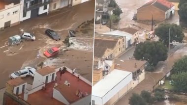 Heavy Rain in Spain Video: स्पेनच्या काही भागात मुसळधार पाऊस, रेल्वे सेवा बंद, लोकांना घरीच राहण्याचे दिले आदेश