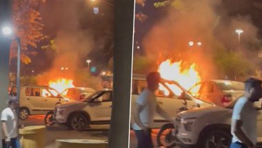 Car on Fire in Mumbai Videos: कांदिवलीच्या ठाकूर व्हिलेज परिसरात कारला आग, आगीत कार जळून खाक;  व्हिडिओ व्हायरल