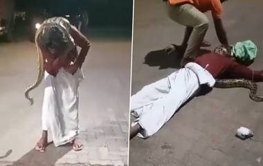 Viral Video: केरळमधील कन्नूरजवळील पेट्रोल पंपावरील मद्यधुंद व्यक्तीला अजगरासोबत फोटो काढण पडलं महागात; तुम्हीचं बघा काय घडलं