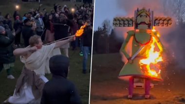 Ravan Dahan in Sweden Video: स्वीडनमध्ये स्थानिकांनी रावणाचा पुतळा जाळून साजरा केला दसरा, पहा व्हिडिओ