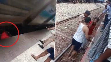 Viral video: चालत्या ट्रेनमध्ये चढण्याच्या प्रयत्नात तरुण रुळावर पडला, ट्रेन त्याच्या अंगावरून गेल्यानंतरही थोडक्यात बचावला (Watch video)
