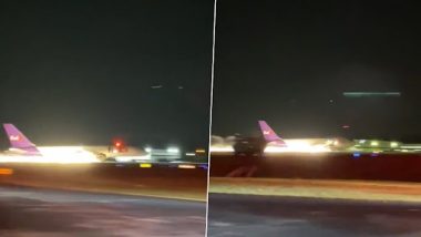 Emergency Landing Danger Video: फेडेक्स 757 जेटचे लँडिंग गियर निकामी झाल्यानंतर आपत्कालीन लँडिंग; विमानातील तीनही लोक सुरक्षित (Watch)