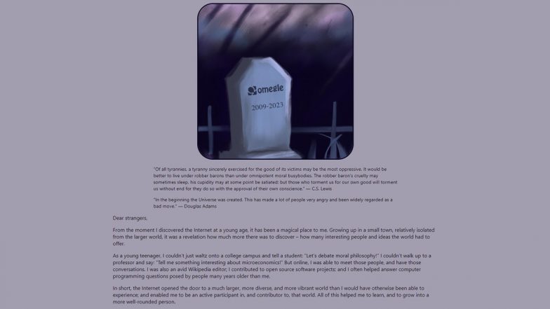 Omegle Shuts Down: लोकप्रिय लाइव्ह व्हिडिओ चॅटिंग साइट ओमेगल बंद, तक्रारीनंतर कंपनीने घेतला निर्णय